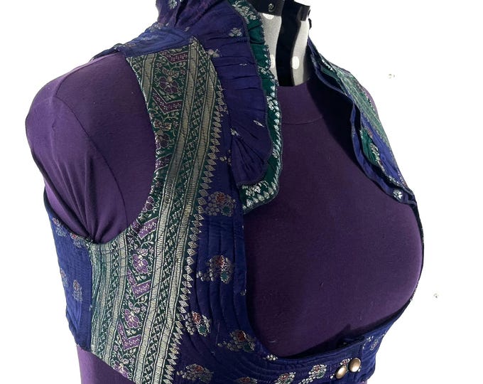 5XL. Corset Style Bustier Bra Top handmade in Vintage Silk Brocade.  Choli Plus Plus Size Laced Top  SKU:448-9060