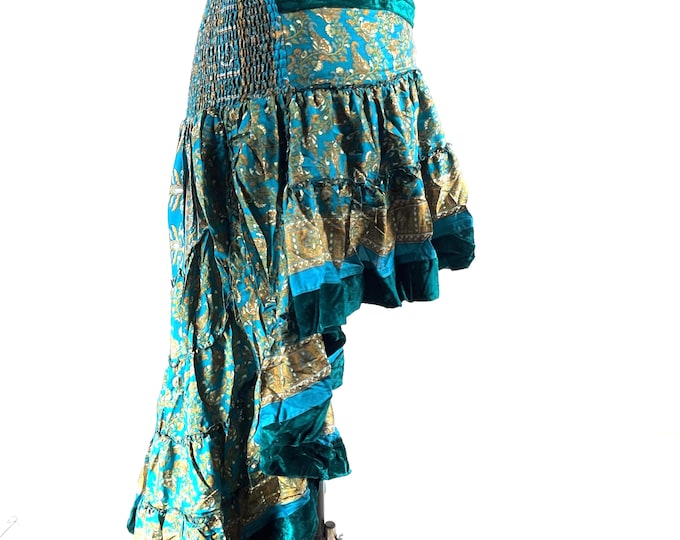 XL Layla Bohemian High Low Skirt - Silk, Velvet Edged (SKU:734-9956)