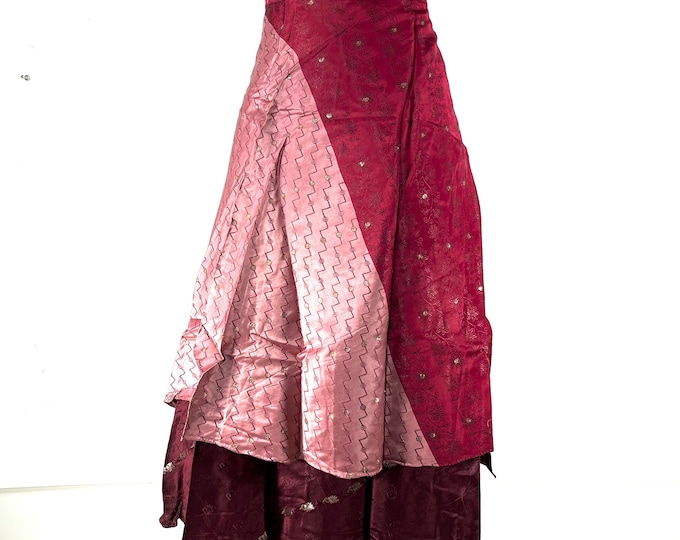Pemberin Midi Wrap Skirt in Upcycled Heavy Vintage Silk Brocade Sari. (Two Layer A-Line Wrap Skirt)  SKU:2034-8436