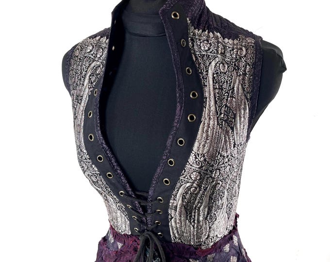 Elegant Vintage Silk Brocade Corset Dress - Size M Isabella SKU:2132-9634