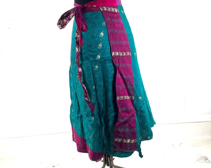 Pahala Midi Wrap Skirt in Upcycled Heavy Silk Brocade Sari. (One Layer A-Line Saree Wrap Skirt)  SKU:2031-10503