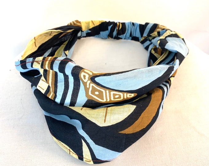 Blue Cotton Washable Headband Face Mask. dust mask, bandana, scrunchies FIT Head circumference 19” to 23”