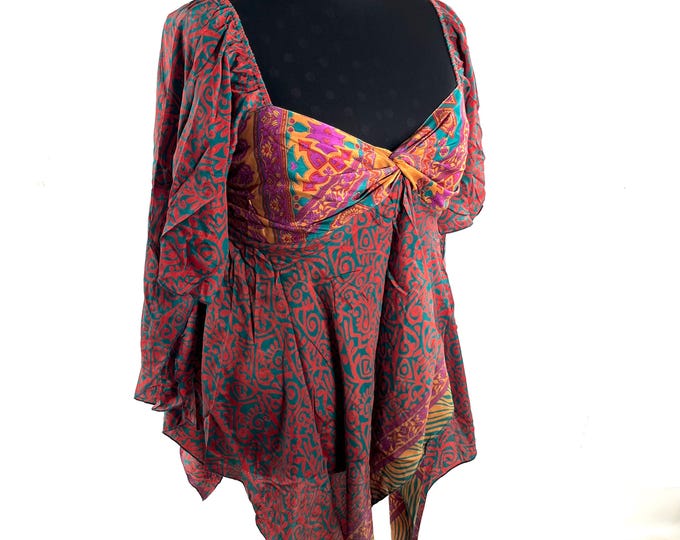 Stevie Boho Floaty Silk Top - Summer Blouse XL Size (SKU:450-10411)