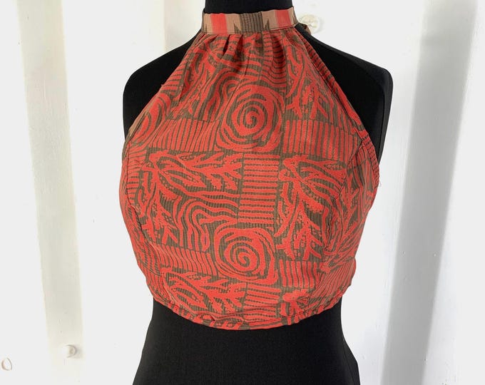 M/L. Halter Crop Top, Silk, Reversible in Pink & Red, Elf, Pixie, Festival, Goa SKU:439-2074