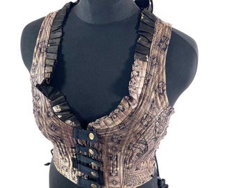 Chaleco M. Mia; Top bohemio - Dorado y negro - Brocado de seda vintage (SKU:2142-9668)