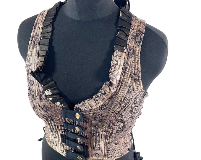 M. Mia Waistcoat; Boho Top - Gold & Black - Vintage Silk Brocade  (SKU:2142-9668)