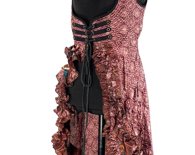 XL. Celeste Bustier Dress. Underbust Corset with adj tail length. Vintage Silk. Cosplay, LARP, Steampunk, Fairy, Renaissance SKU:982-5453