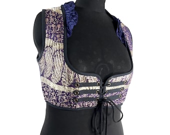 Underbust Corset Top; Ivy 2XL blue purple & silver steampunk vest handmade in Vintage Silk Brocade (SKU:2175-10149)