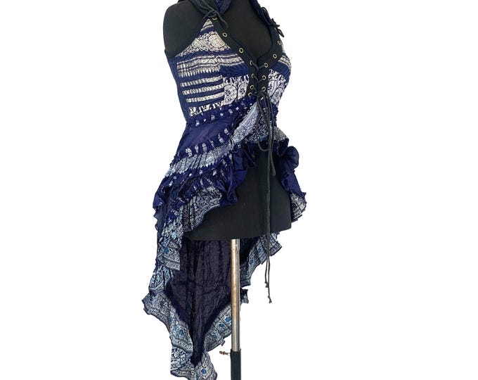 M. Sophia Steampunk Corset Dress with Hi-Low tiered skirt in Silk brocade,