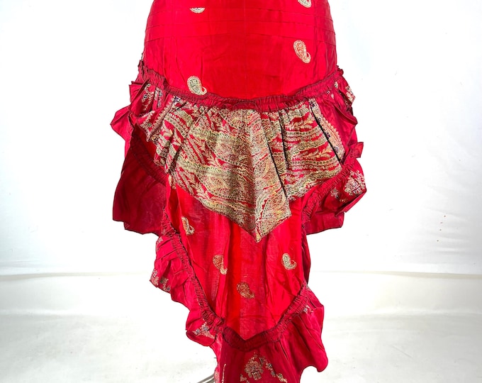 Bustle Wrap Over Skirt Vintage Silk Brocade, Luna M/L; Tribal Belly Dance mini skirt, Steampunk Festival Cosplay Tail Skirt SKU:221-7140