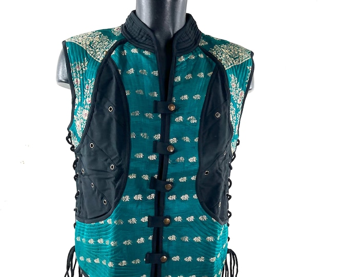Steampunk Silk Brocade & Cotton Unisex Skanda Tunic (UK-L  SKU:483-10529)