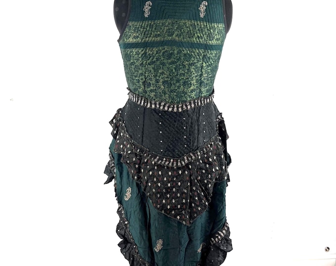 2XL. Sophia Corset  Dress with Hi-Low tiered skirt in Silk brocade. Flamenco, Steampunk, Tribal, Goth, REN SKU:2000-8130