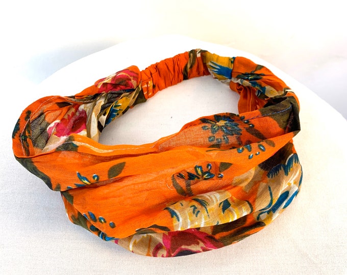 Orange Cotton Washable Headband Face Mask. dust mask, bandana, scrunchies FIT Head circumference 19” to 23”