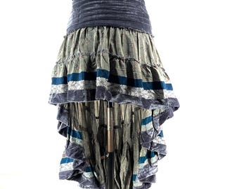 Layla Bohemian Hi Low Velvet Edged Silk Skirt (SKU:733-9960)