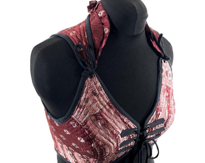 2XL. Fae Corset Top - Brown & Silver Bra Top - Vintage Silk Brocade  (SKU:3035-9788)