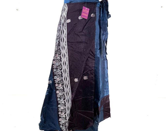 Pahala Maxi Wrap Skirt. Upcycled Vintage Heavy Silk Brocade Sari. One Layer A-Line Wrap Skirt SKU:2032-8467