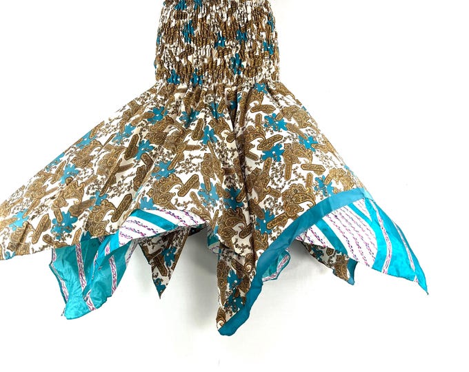 Nina Fairy Skirt One size in Silk (Length 32") a summer silk handmade handkerchief skirt swirly SKU:899-10442