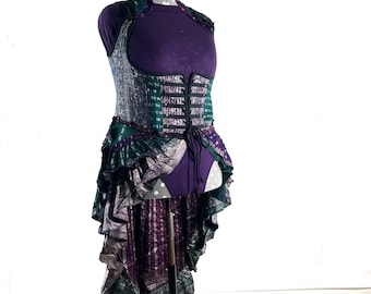 4XL Elisa Bustier Dress; Steampunk Under-bust Long Body Corset in Silk Brocade, (SKU:2004-10233)