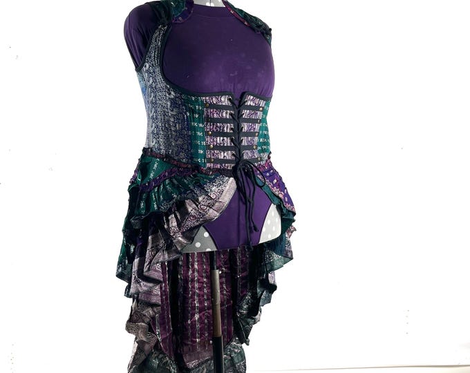 4XL Elisa Bustier Dress; Steampunk Under-bust Long Body Corset in Silk Brocade, (SKU:2004-10233)