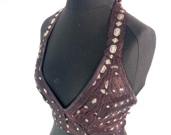 M/L. Phoenix Tribal Top, Silk, Steampunk Pagan, Bohemian, Gypsy, Larp, Goth, Dark Mori, Celtic crop top. SKU:1021-5025