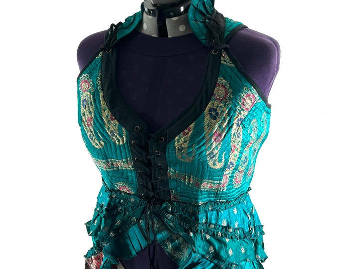 6XL Varuna Corset Dress in Silk Brocade with long body. SKU:2002-10205