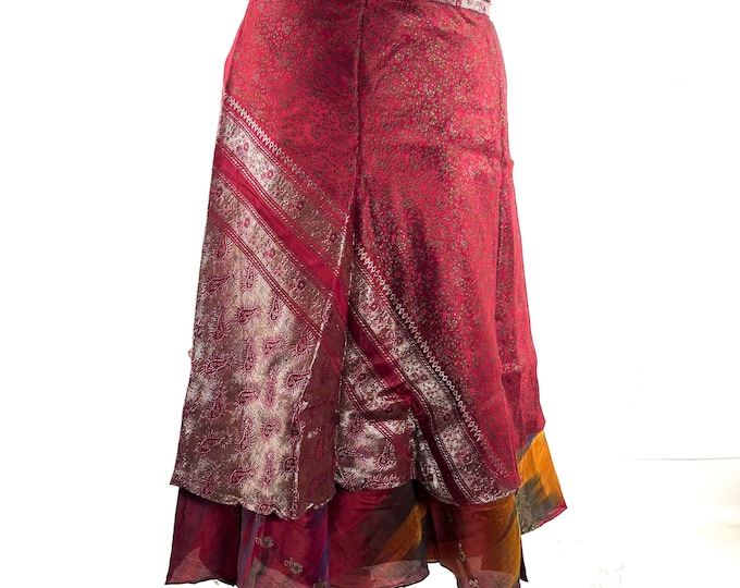 Pemberin Midi Wrap Skirt - Silk Brocade - Two Layer - A-Line - One Size (SKU:2034-10478)