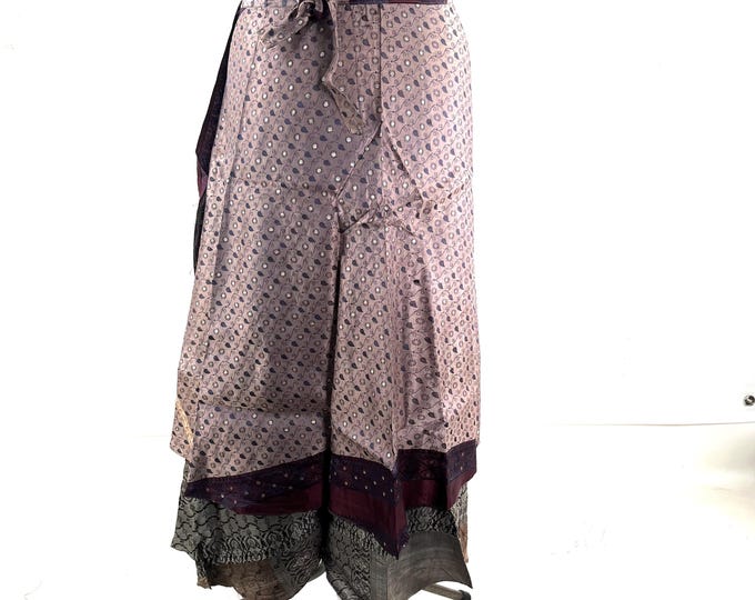 Pemberin Maxi Wrap Skirt - Silk Brocade - Two Layer - A-Line - One Size SKU:2035-10465