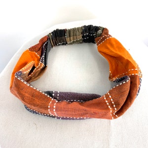 Orange Patchwork Cotton Washable Headband Face Mask. dust mask, bandana, scrunchies FIT Head circumference 19” to 23”