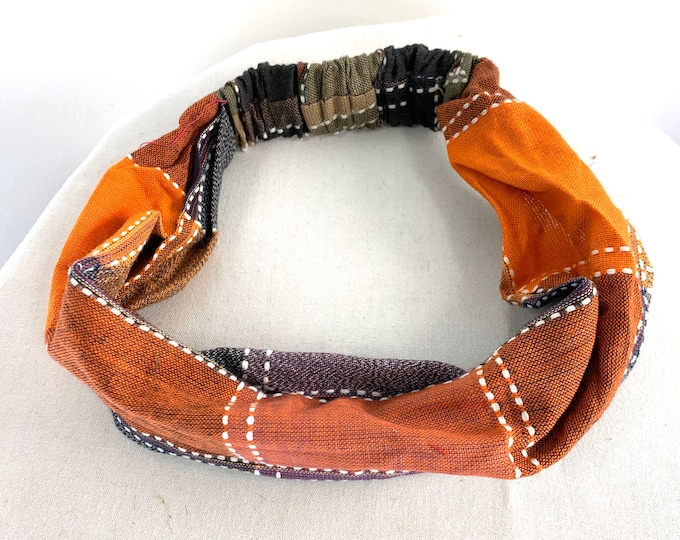 Orange Patchwork Cotton Washable Headband Face Mask. dust mask, bandana, scrunchies FIT Head circumference 19” to 23”