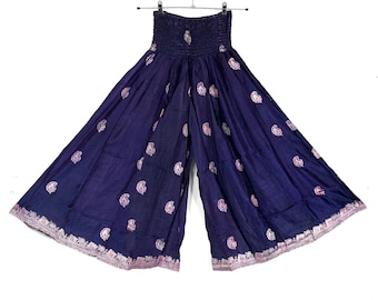 Felicity Culottes in Silk brocade One size pants with Elasticated Waist Wide Leg Palazzo trousers SKU:810-9188