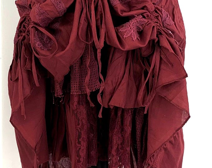 Victorian Ruffle Skirt (a Maroon fully adjustable layered cotton peasant gypsy skirt.)