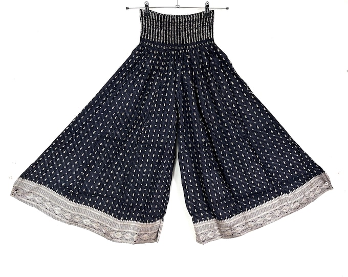 Felicity Culottes in Silk brocade One size pants with Elasticated Waist Wide Leg Palazzo trousers SKU:810-9184