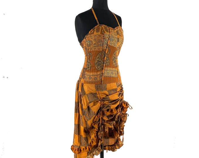 Ruby Fantasy Agni Silk SunDress; Light-weight handmade Summer Elven, Ruffle, Fairycore, Cottagecore dress.  SKU:735-9331