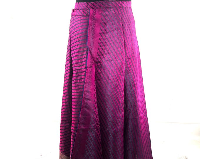 Pahala Maxi Wrap Skirt. Upcycled Vintage Heavy Silk Brocade Sari. One Layer A-Line Wrap Skirt SKU:2032-10490