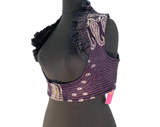 3XL. Underbust Corset Choli. Silk Plus Size Steampunk, Tribal, Pagan, Fantasy, Gothic, Larp, Dark Mori, Goth, Goa, Top