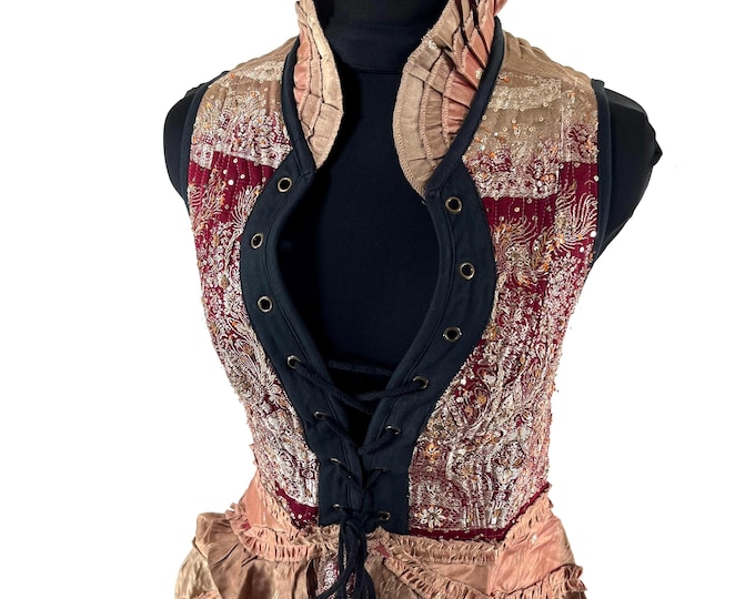 M. Isabella Corset Dress handmade in Silk brocade. Perfect for Steampunk or Renaissance Fairs SKU:2001-9631