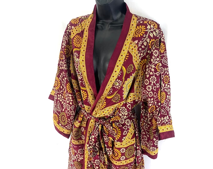 S/M. Luxury Reversible Silk Kimono Robe with deep pockets A perfect Dressing Gown, Bath Robe, Duster Jacket. SKU:725-3842