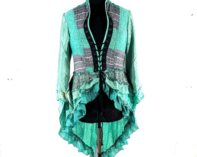 3XL. Seraphina Corset Dress, Silk, Long Sleeves, Handmade.  SKU:1010-9292