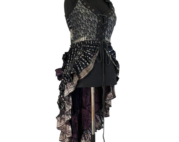 M. Goth Corset Dress in Silk Brocade with long Varuna body. Flamenco, Larp, Steampunk, Pagan, Pirate, Fantasy, Gothic SKU:2002-2631