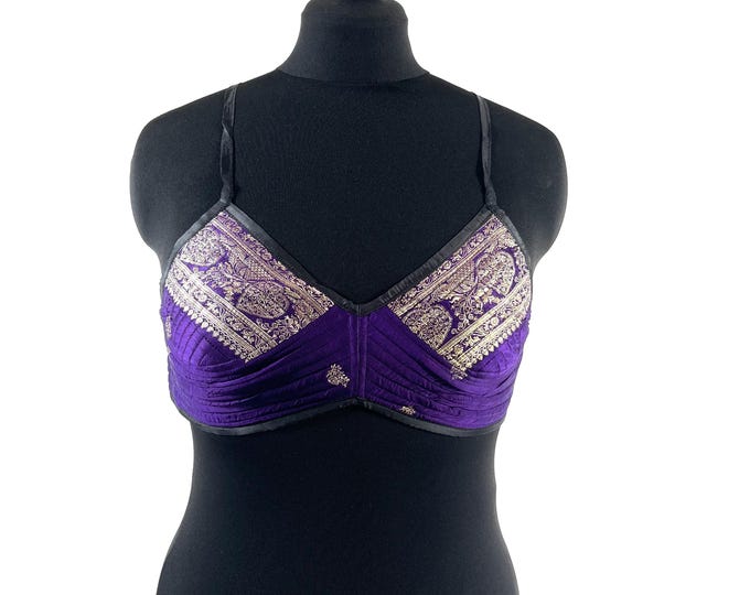 L Gia Cross Strap Bra Top, Handmade in Vintage Silk Brocade (SKU:2163-10028)