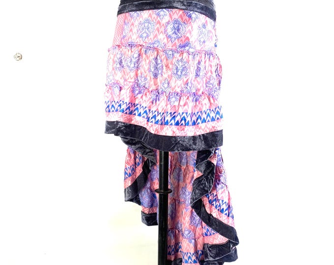 XL Layla Boho Hi Low Silk Velvet Edged Skirt - One Size Plus [Fits up to 50" (127cm)] SKU:734-5552