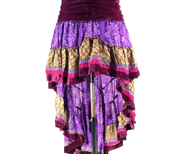 Layla Bohemian Hi Low Velvet Edged Silk Skirt (SKU:733-9972)