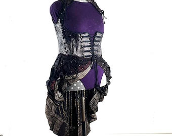 4XL Elisa Bustier Dress; Steampunk Under-bust Long Body Corset in Silk Brocade, (SKU:2004-10234)