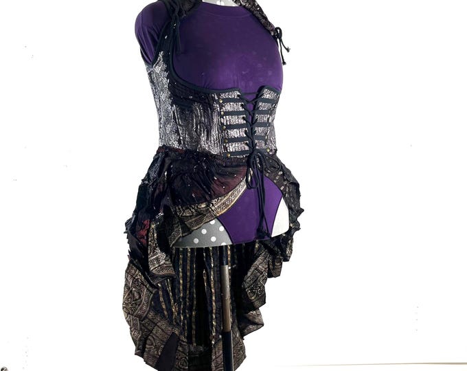 4XL Elisa Bustier Dress; Steampunk Under-bust Long Body Corset in Silk Brocade, (SKU:2004-10234)