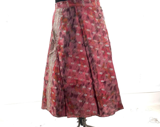 Pahala Midi Wrap Skirt in Upcycled Heavy Silk Brocade Sari. (One Layer A-Line Saree Wrap Skirt)  SKU:2031-10502