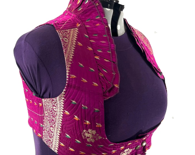 5XL. Corset Style Bustier Bra Top handmade in Vintage Silk Brocade.  Choli Plus Plus Size Laced Top  SKU:448-9062