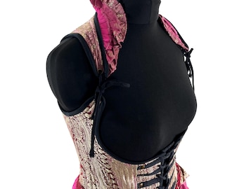 XL Elisa Bustier Dress; Steampunk Under-bust Long Body Corset in Silk Brocade, (SKU:2004-10242)