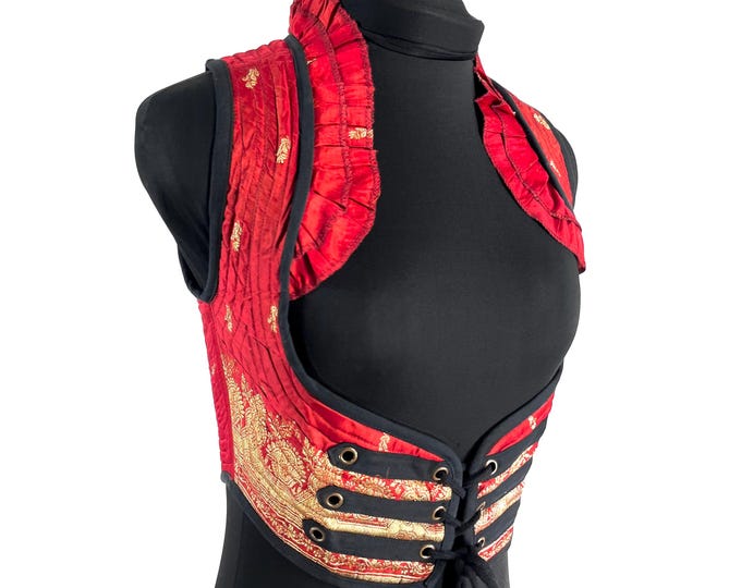 Underbust Corset Top; Ivy S steampunk vest handmade in Vintage Silk Brocade (SKU:2171-10108)