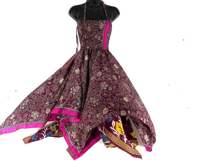 Aurora Long Summer Silk Fairy Dress, One Size; Silk Maxi Tall Girl Sundress SKU:902-9205