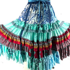 Jazmyn 25 Yard Skirt handmade in Vintage Summer Silk, Maxi One Size; (28&quot;-42&quot; Waist) a Boho Cottagecore skirt SKU:738-8992